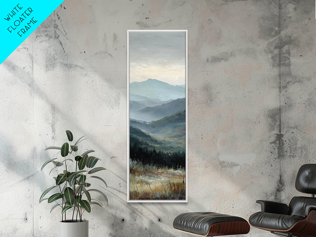 Moody Mountain Landscape for a Cozy Lounge Framed Canvas Print, Basement Art, Home Decor, Living Room Decor, Fine Art, Retreat, BAS-1x3-15
