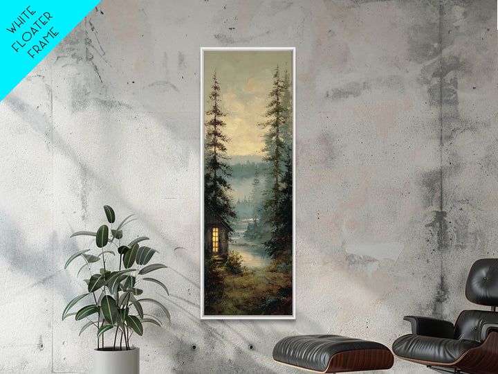 Forest Cabin Night Scene Canvas Print, Basement Art, Bar Decor, Living Room Decor, Fine Art, Retreat, Game Room Decor, BAS-1x3-51