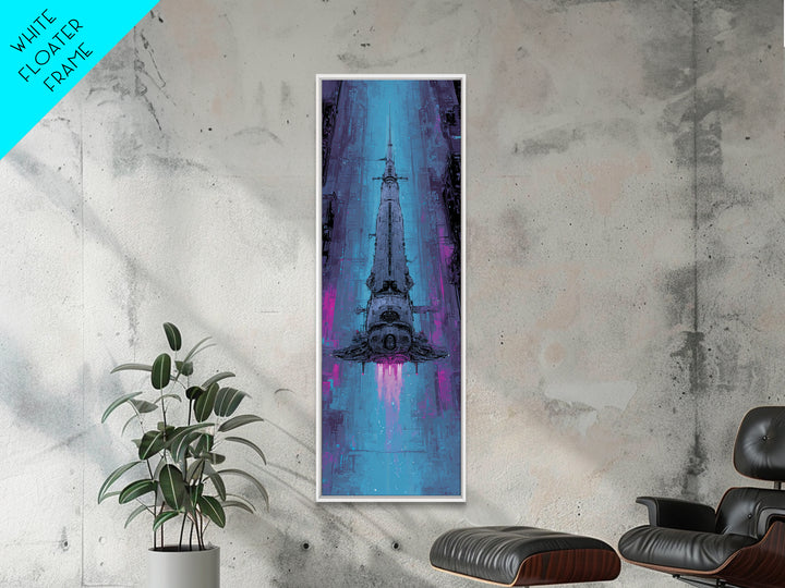 Retro Sci Fi Spaceship Poster for Entertainment Framed Canvas Print, Basement Art, Modern Decor, Living Room Decor, Retreat, BAS-1x3-53