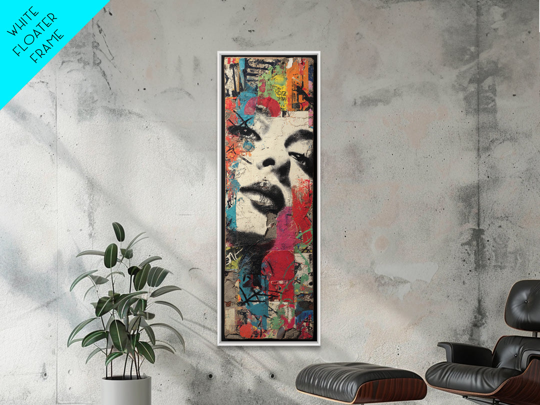 Urban Brick Graffiti Panel Framed Canvas Print, Basement Art, Digital Art Download, Living Room Decor, Fine Art, Retreat, BAS-1x3-83