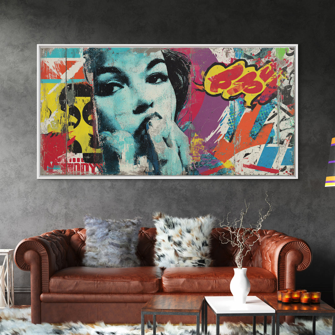 Urban Brick Graffiti Panel Framed Canvas Print, Basement Art, Original Art Prints, Living Room Decor, Fine Art, Retreat, BAS-2x1-19