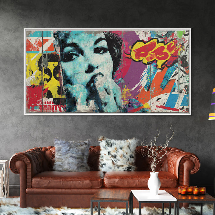 Urban Brick Graffiti Panel Framed Canvas Print, Basement Art, Original Art Prints, Living Room Decor, Fine Art, Retreat, BAS-2x1-19