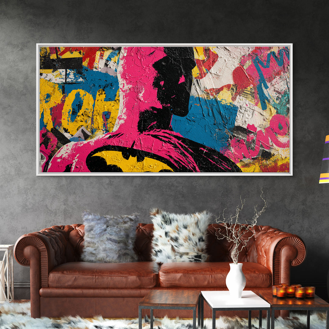 Comic Book Hero Silhouette Canvas Print, Basement Art, Classroom Decor, Living Room Decor, Retreat, Aesthetic Wall Art, BAS-2x1-31