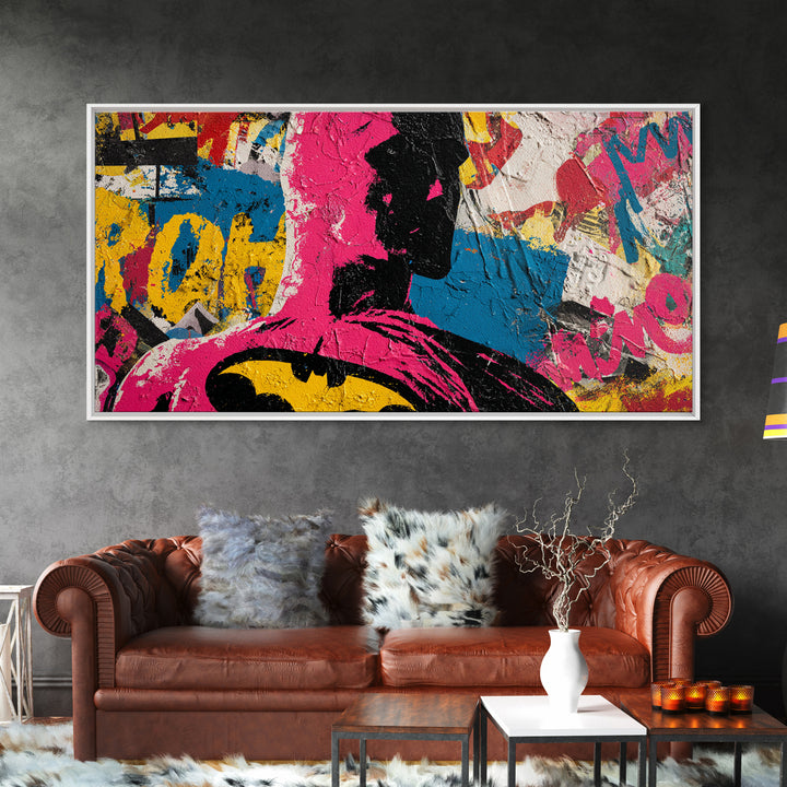 Comic Book Hero Silhouette Canvas Print, Basement Art, Classroom Decor, Living Room Decor, Retreat, Aesthetic Wall Art, BAS-2x1-31
