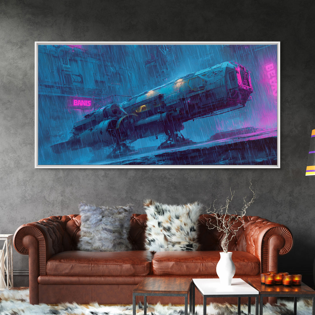 Retro Sci Fi Spaceship Poster for Entertainment Canvas Print, Basement Art, Minimalist Decor, Living Room Decor, Retreat, BAS-2x1-37