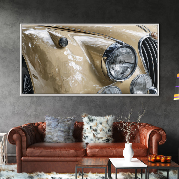 Classic Car Front Grill Closeup Canvas Print, Basement Art, Textured Painting, Living Room Decor, Watercolor Art, Retreat, BAS-2x1-66