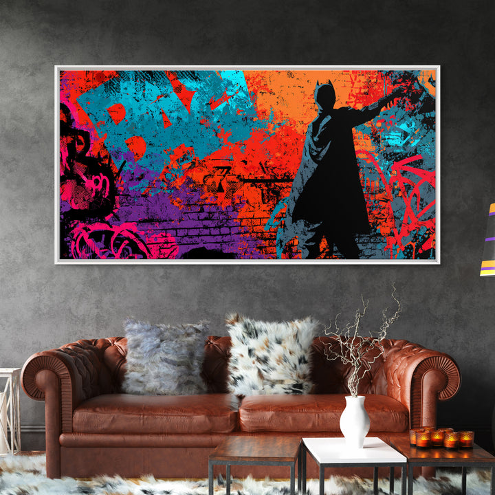 Comic Book Hero Silhouette Framed Canvas Print, Basement Art, Rustic Decor, Living Room Decor, Fine Art, Retreat, Luxury Decor, BAS-2x1-79
