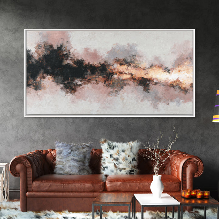 Moody Abstract Flames and Smoke Composition Framed Canvas Print, Basement Art, Trendy Wall Art, Living Room Decor, Abstract Art, BAS-2x1-92