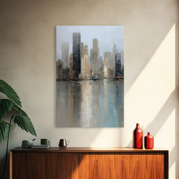 Dark Abstract City Skyline Canvas Print, Basement Art, Minimalist Decor, Living Room Decor, Abstract Art, Retreat, BAS-2x3-39