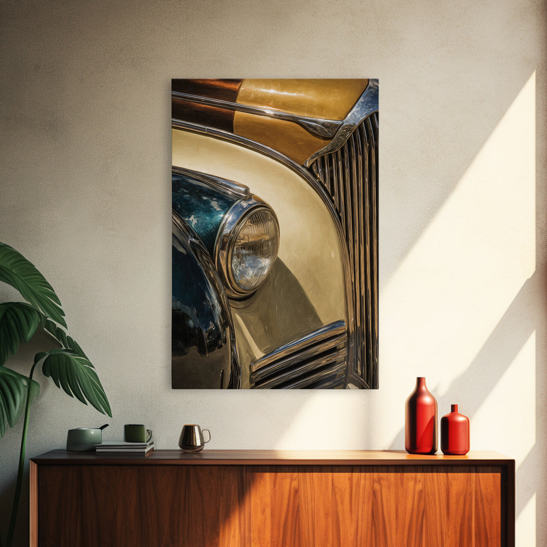 Classic Car Front Grill Closeup Canvas Print, Basement Art, Minimalist Decor, Living Room Decor, Retreat, Western Decor, BAS-2x3-54