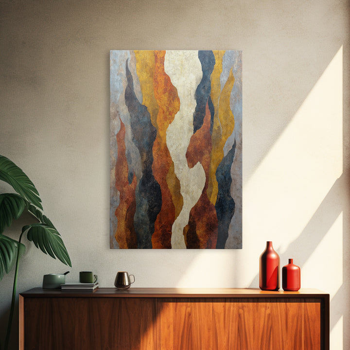 Moody Abstract Flames and Smoke Composition Framed Canvas Print, Basement Art, Neutral Decor, Living Room Decor, Retreat, BAS-2x3-56