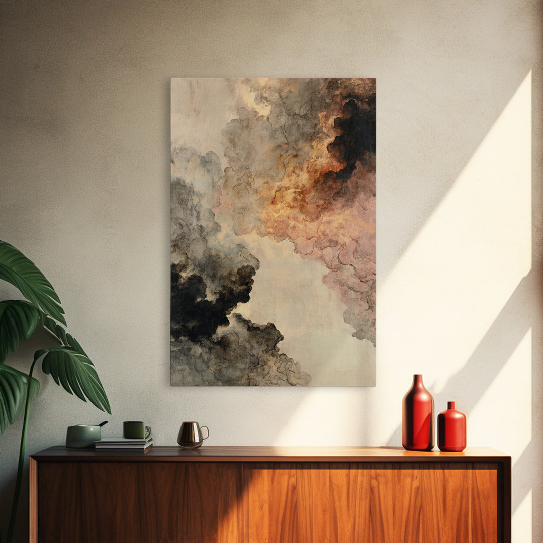 Moody Abstract Flames and Smoke Composition Canvas Print, Basement Art, Contemporary Art, Living Room Decor, Retreat, BAS-2x3-80