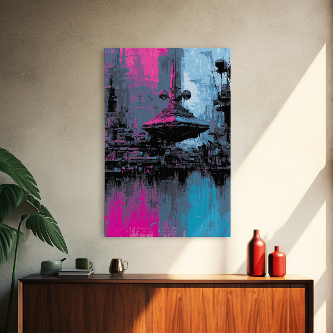 Retro Sci Fi Spaceship Poster for Entertainment Framed Canvas Print, Basement Art, Canvas Print, Living Room Decor, Retreat, BAS-2x3-97