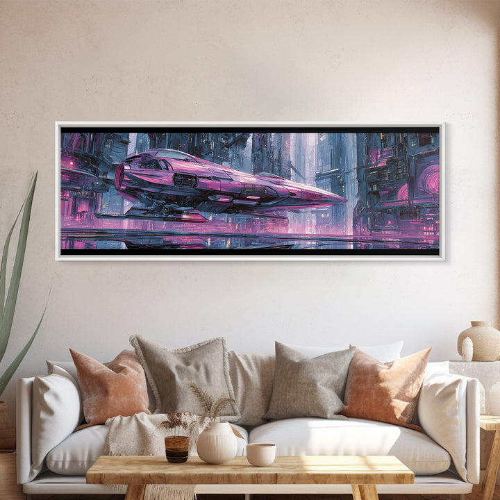 Retro Sci Fi Spaceship Poster for Entertainment Canvas Print, Basement Art, Bar Decor, Living Room Decor, Fine Art, Retreat, BAS-3x1-33