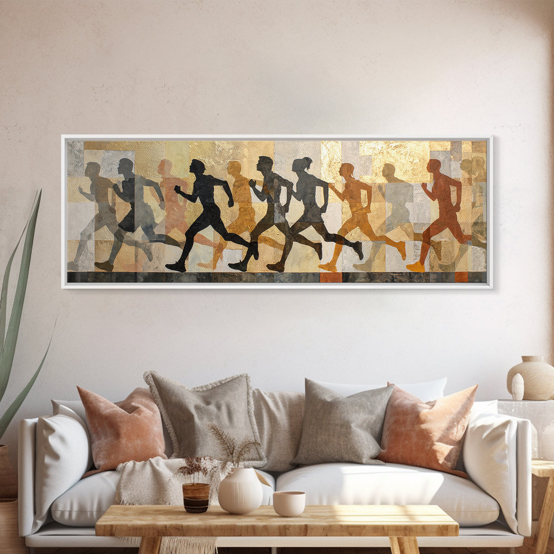 Large Monochrome Sports Action Figure Silhouette Canvas Print, Basement Art, Textured Painting, Living Room Decor, Retreat, BAS-3x1-56