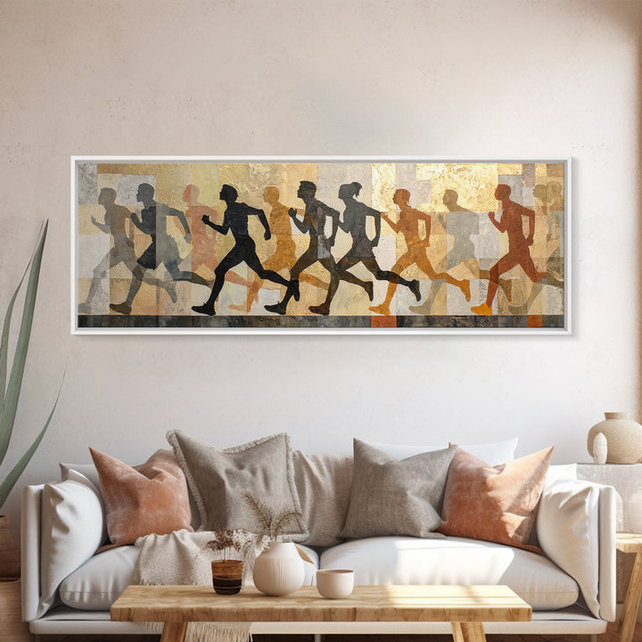 Large Monochrome Sports Action Figure Silhouette Canvas Print, Basement Art, Textured Painting, Living Room Decor, Retreat, BAS-3x1-56