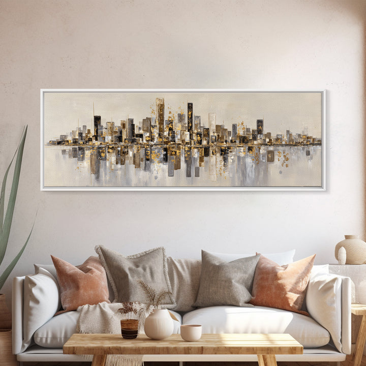 Dark Abstract City Skyline Canvas Print, Basement Art, Canvas Wall Art, Living Room Decor, Retreat, Black and White Art, BAS-3x1-71