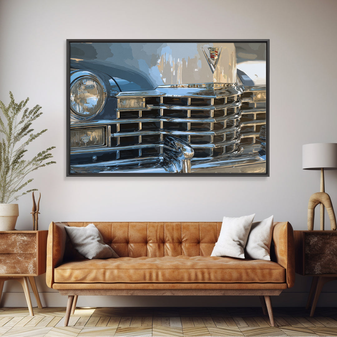 Classic Car Front Grill Closeup Framed Canvas Print, Basement Art, Canvas, Living Room Decor, Fine Art, Retreat, Bar Art, BAS-3x2-2