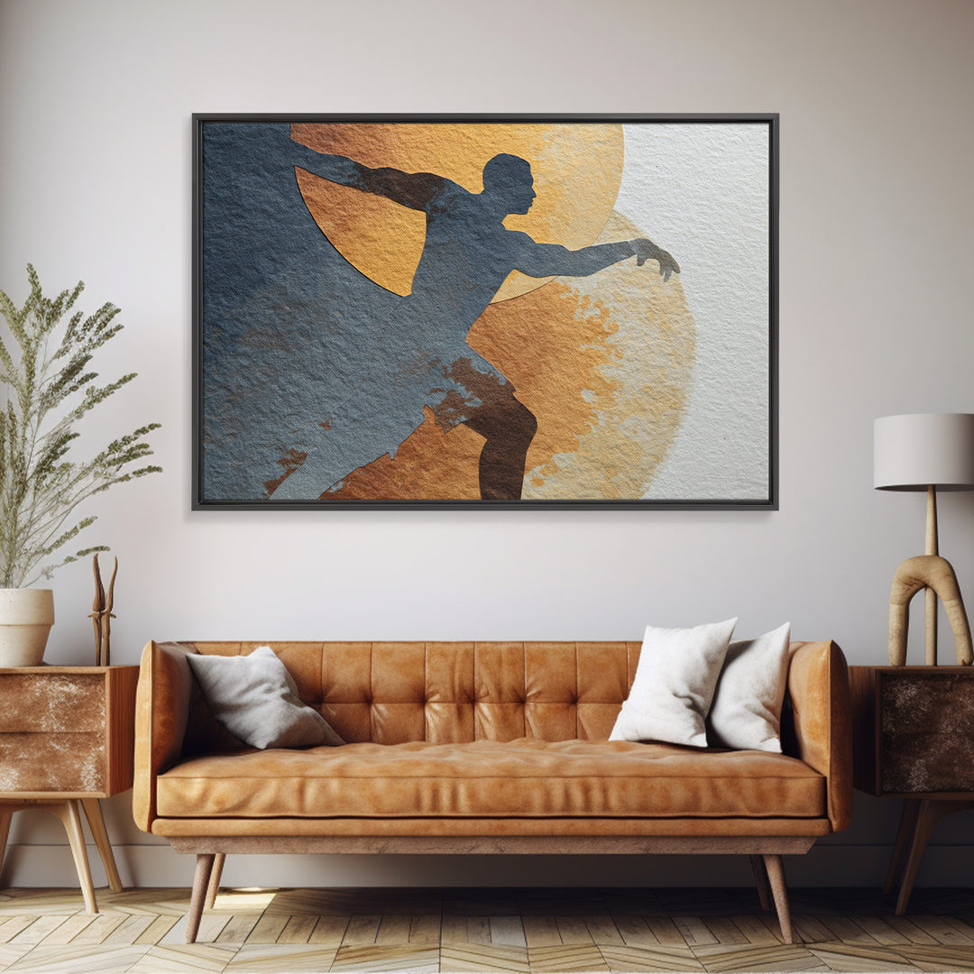 Large Monochrome Sports Action Figure Silhouette Canvas Print, Basement Art, Custom Wall Art, Living Room Decor, Retreat, BAS-3x2-20