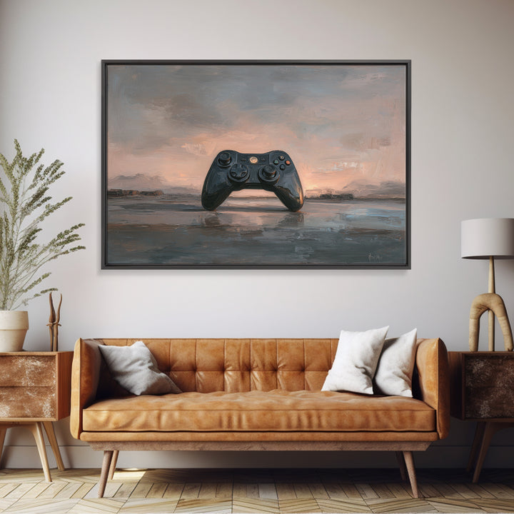 Neon Game Controller Icon on Black Background Canvas Print, Basement Art, Man Cave Decor, Living Room Decor, Retreat, BAS-3x2-25