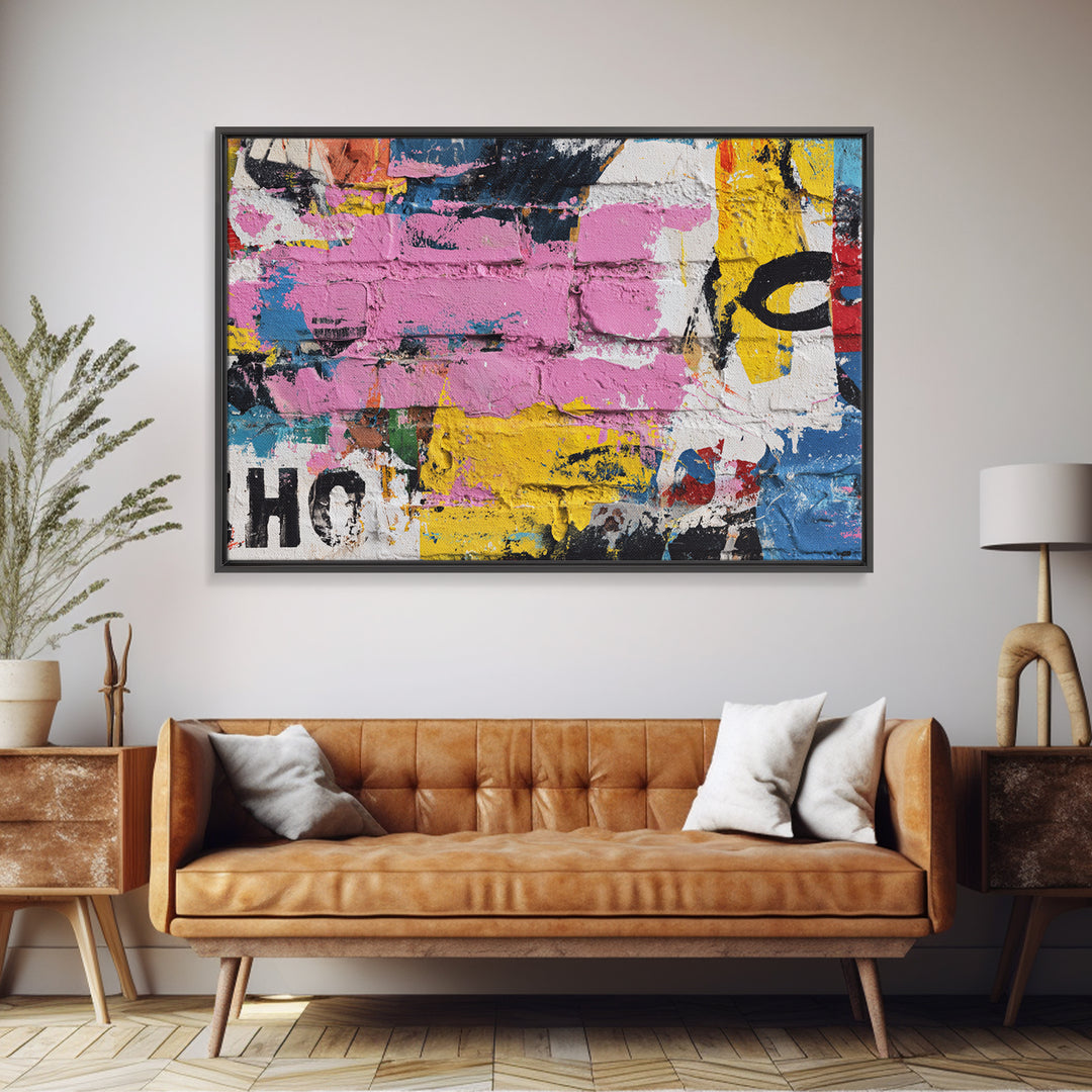 Urban Brick Graffiti Panel Canvas Print, Basement Art, Trendy Wall Art, Living Room Decor, Retreat, Original Art Prints, BAS-3x2-3