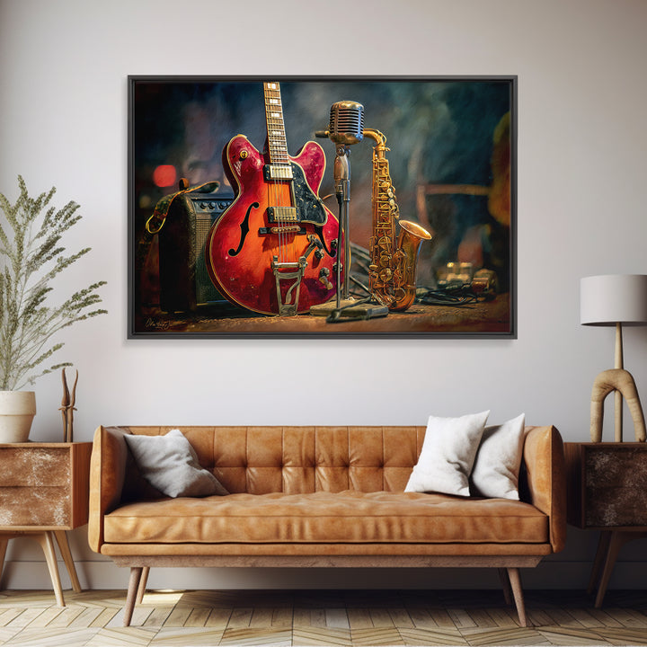 Classic Rock Guitar Still Life Canvas Print, Basement Art, Aesthetic Wall Art, Living Room Decor, Retreat, Modern Decor, BAS-3x2-33