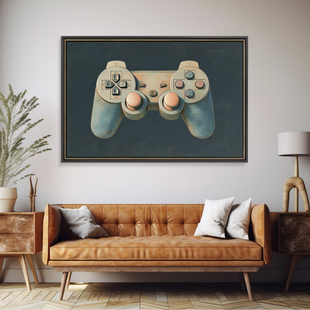 Neon Game Controller Icon on Black Background Canvas Print, Basement Art, Cocktail Art, Living Room Decor, Fine Art, Retreat, BAS-3x2-49