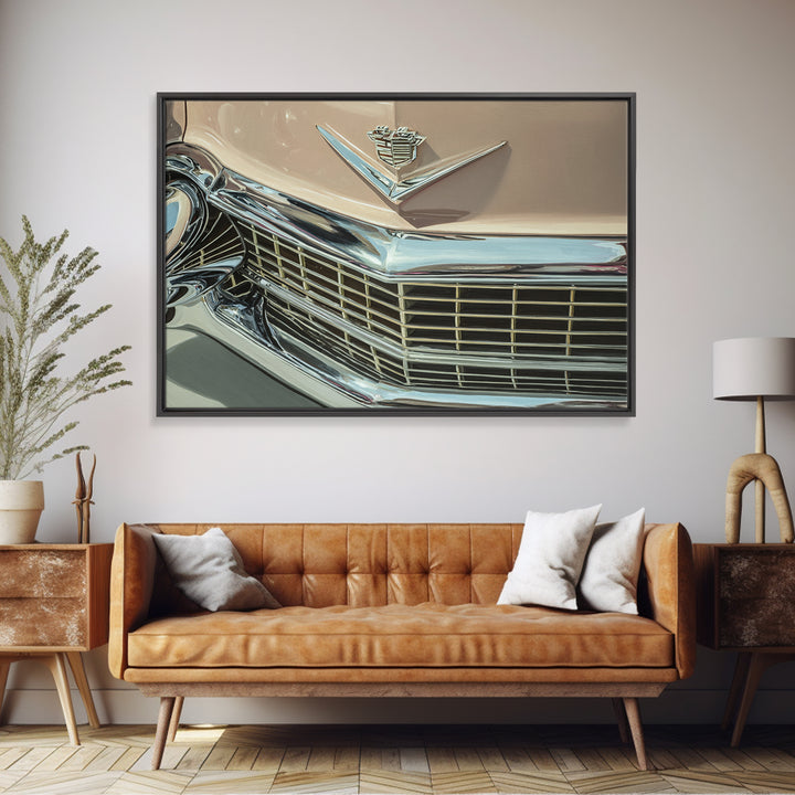Classic Car Front Grill Closeup Framed Canvas Print, Basement Art, Bar Decor, Living Room Decor, Oil Painting, Retreat, BAS-3x2-50