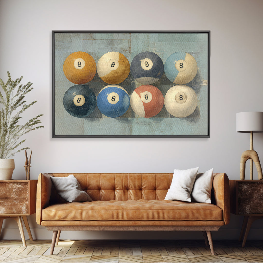 Bold Billiards Eight Ball Composition Canvas Print, Basement Art, First Home Gift, Living Room Decor, Fine Art, Retreat, BAS-3x2-56