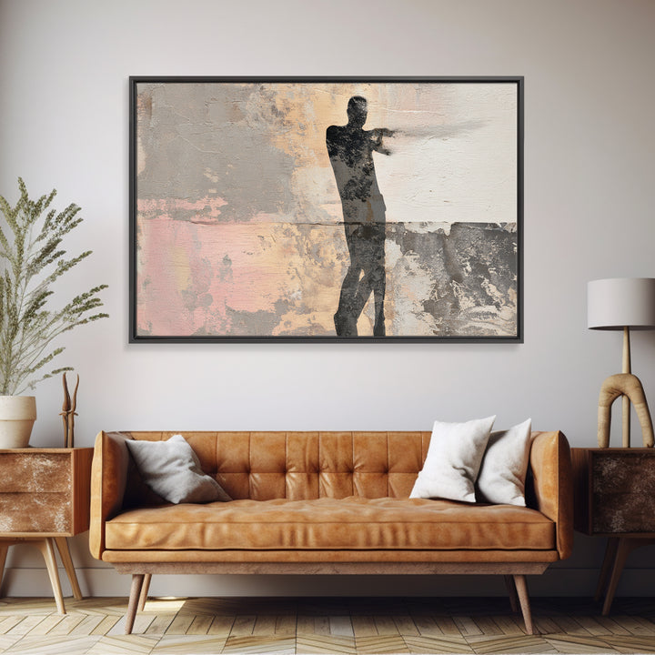 Large Monochrome Sports Action Figure Silhouette Canvas Print, Basement Art, Neutral Decor, Living Room Decor, Retreat, BAS-3x2-68