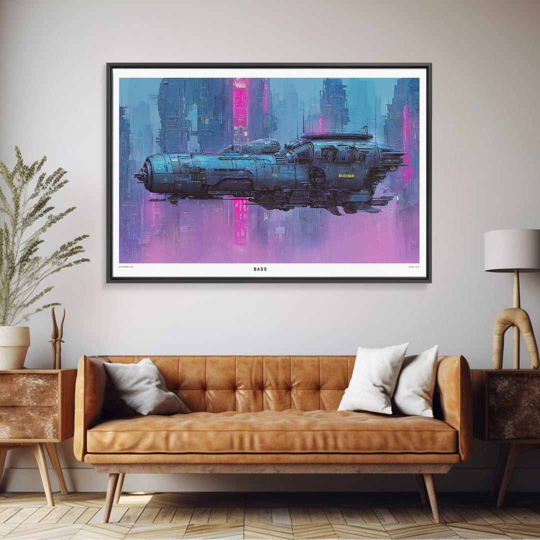Retro Sci Fi Spaceship Poster for Entertainment Canvas Print, Basement Art, First Home Gift, Living Room Decor, Retreat, BAS-3x2-93