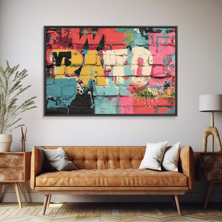 Urban Brick Graffiti Panel Framed Canvas Print, Basement Art, Minimalist Decor, Living Room Decor, Fine Art, Retreat, BAS-3x2-99