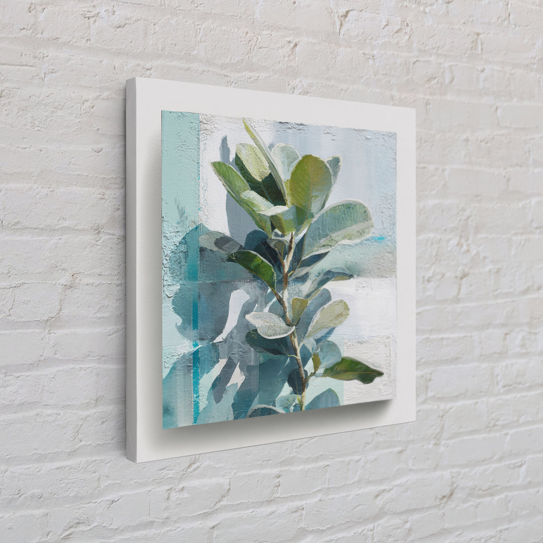 Sunlit Window Plant Shadow on Plaster Canvas Print, Bathroom Art, Dog Portrait, Bathroom Decor, Spa, Minimalist Wall Art, BAT-1x1-18