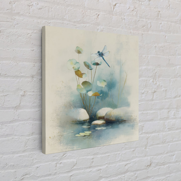 Delicate Dragonfly Above a Pond Surface Framed Canvas Print, Bathroom Art, Modern Art, Bathroom Decor, Fine Art, Spa, BAT-1x1-24