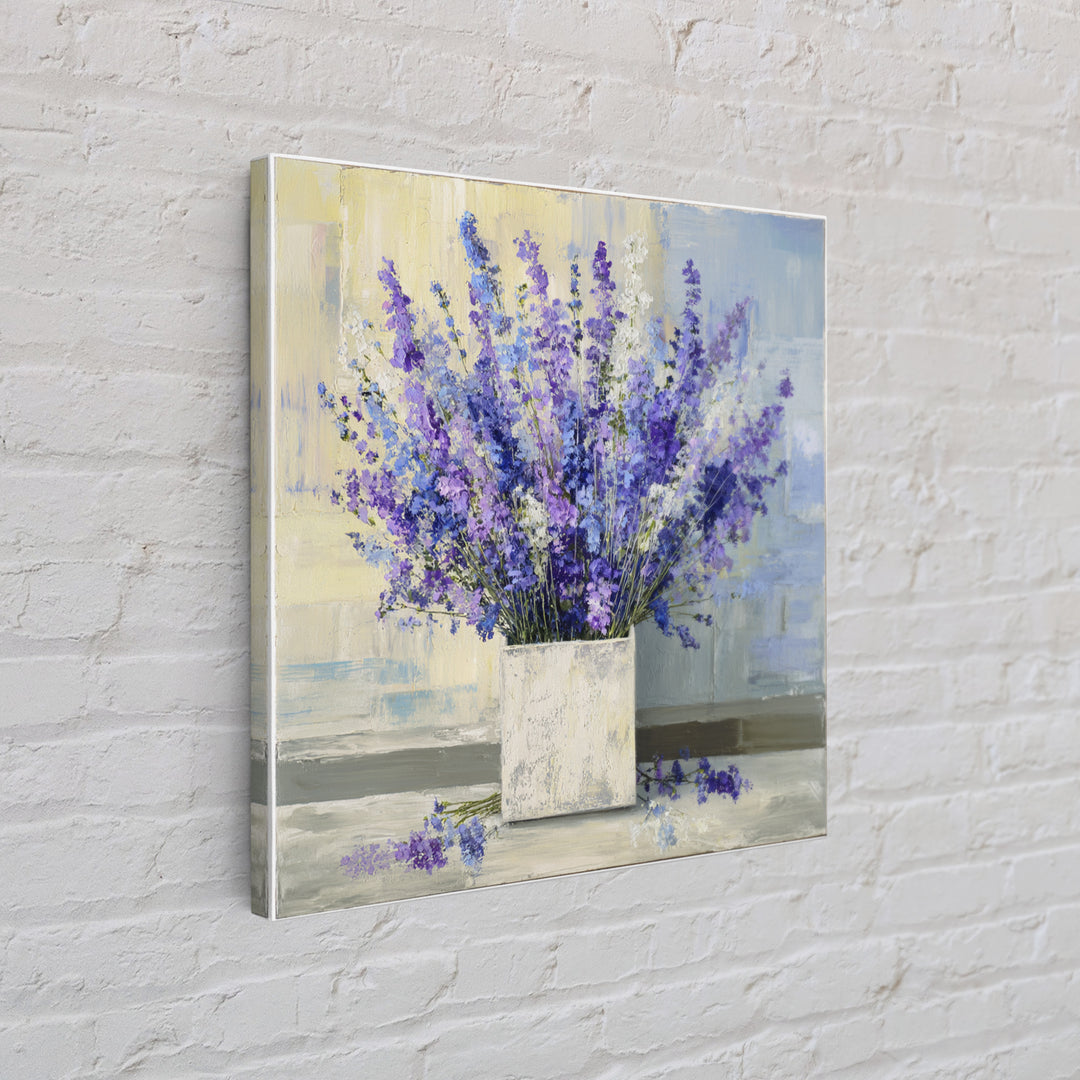 Lavender Sprigs in a Ceramic Vase Canvas Print, Bathroom Art, Bathroom Wall Art, Bathroom Decor, Watercolor Art, Spa, BAT-1x1-36