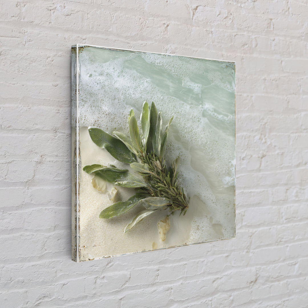 Botanical Bath Herb Arrangement Framed Canvas Print, Bathroom Art, Minimalist Wall Art, Bathroom Decor, Oil Painting, Spa, BAT-1x1-41