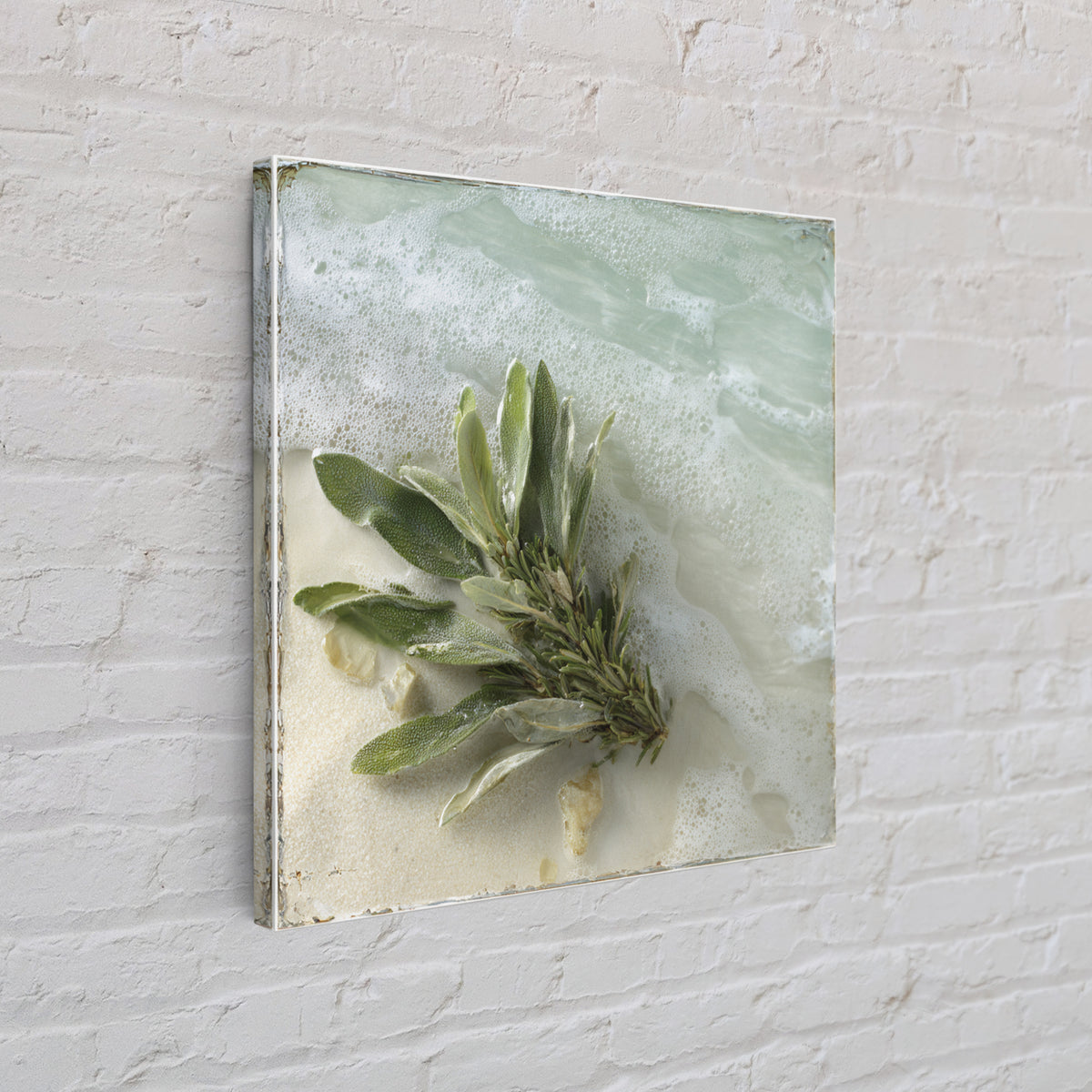 Botanical Bath Herb Arrangement Framed Canvas Print, Bathroom Art, Minimalist Wall Art, Bathroom Decor, Oil Painting, Spa, BAT-1x1-41