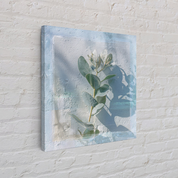 Sunlit Window Plant Shadow on Plaster Framed Canvas Print, Bathroom Art, Unique Wall Art, Bathroom Decor, Abstract Art, Spa, BAT-1x1-42