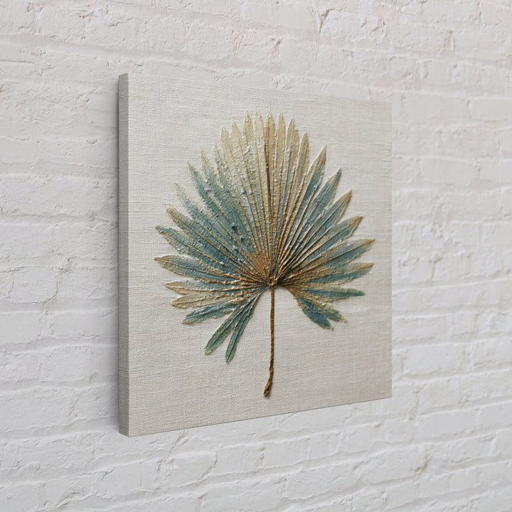 Simple Palm Frond on Off White Linen Framed Canvas Print, Bathroom Art, Dog Portrait, Bathroom Decor, Spa, Minimalist Wall Art, BAT-1x1-47