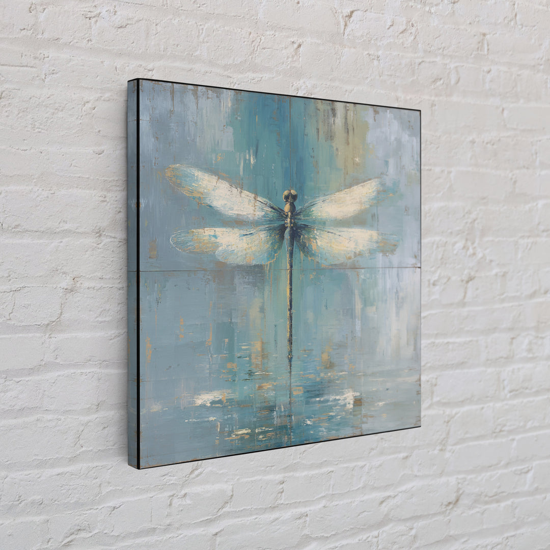 Delicate Dragonfly Above a Pond Surface Framed Canvas Print, Bathroom Art, Home Decor, Bathroom Decor, Fine Art, Spa, BAT-1x1-48