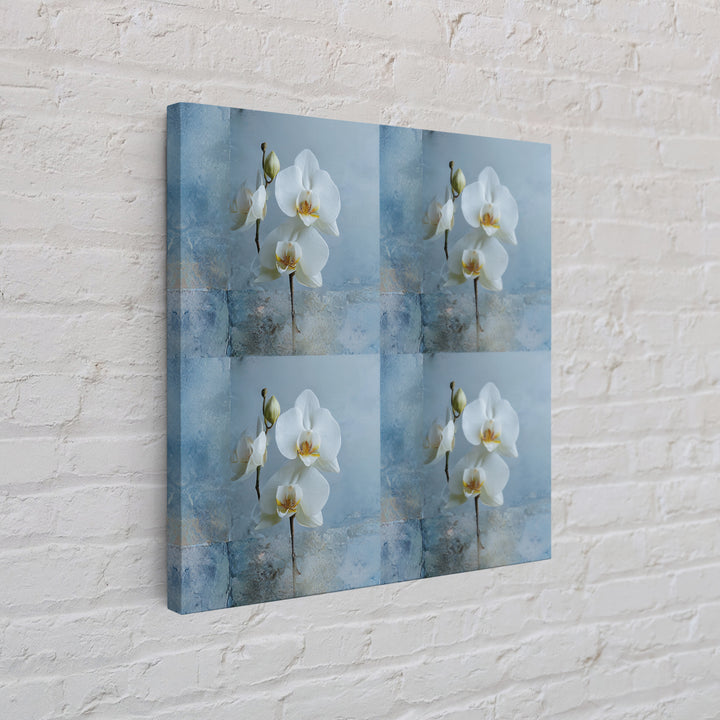 White Orchid on Warm Stone Background Framed Canvas Print, Bathroom Art, Unique Wall Art, Bathroom Decor, Fine Art, Spa, BAT-1x1-52
