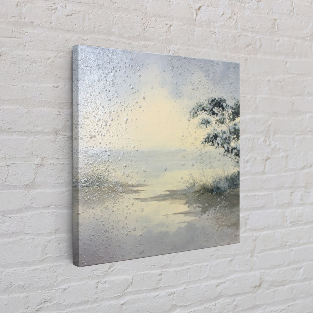 Misty Lake Scene Framed Canvas Print, Bathroom Art, Trendy Wall Art, Bathroom Decor, Fine Art, Spa, Textured Painting, BAT-1x1-57