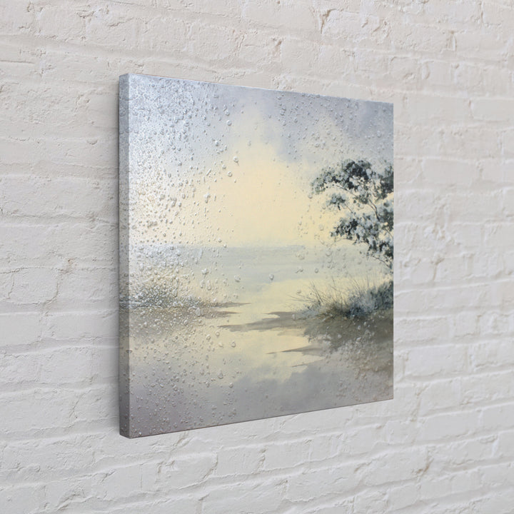 Misty Lake Scene Framed Canvas Print, Bathroom Art, Trendy Wall Art, Bathroom Decor, Fine Art, Spa, Textured Painting, BAT-1x1-57