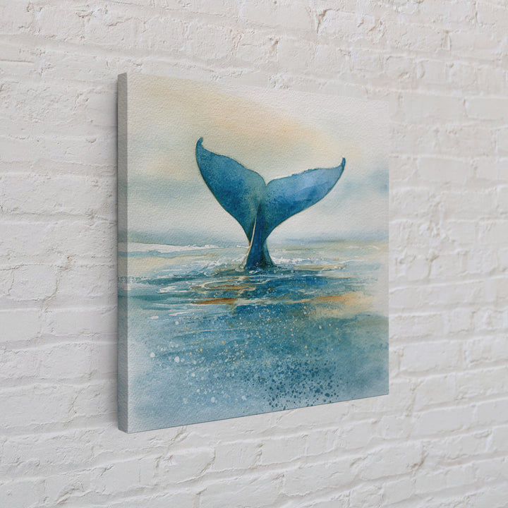 Watercolor Whale Tail Framed Canvas Print, Bathroom Art, Halloween Art, Bathroom Decor, Oil Painting, Spa, Textured Painting, BAT-1x1-63