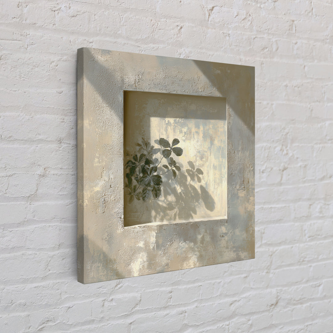 Sunlit Window Plant Shadow on Plaster Framed Canvas Print, Bathroom Art, Unique Wall Art, Bathroom Decor, Abstract Art, Spa, BAT-1x1-66