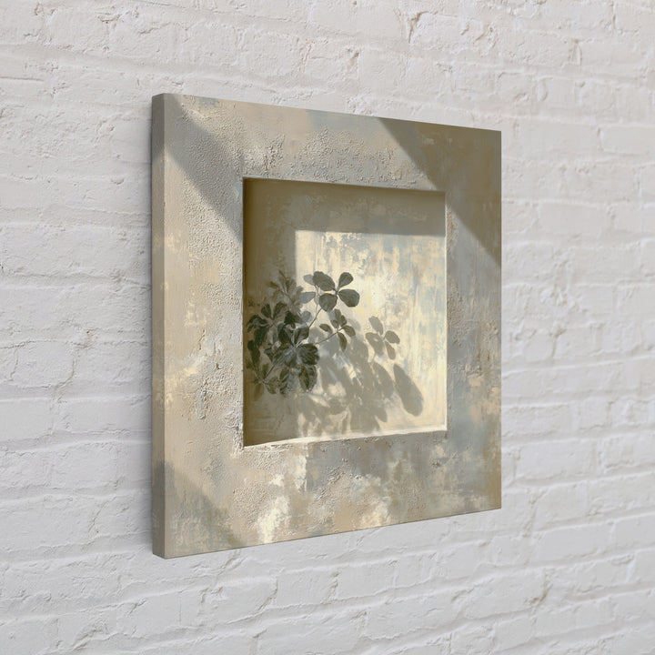 Sunlit Window Plant Shadow on Plaster Framed Canvas Print, Bathroom Art, Unique Wall Art, Bathroom Decor, Abstract Art, Spa, BAT-1x1-66