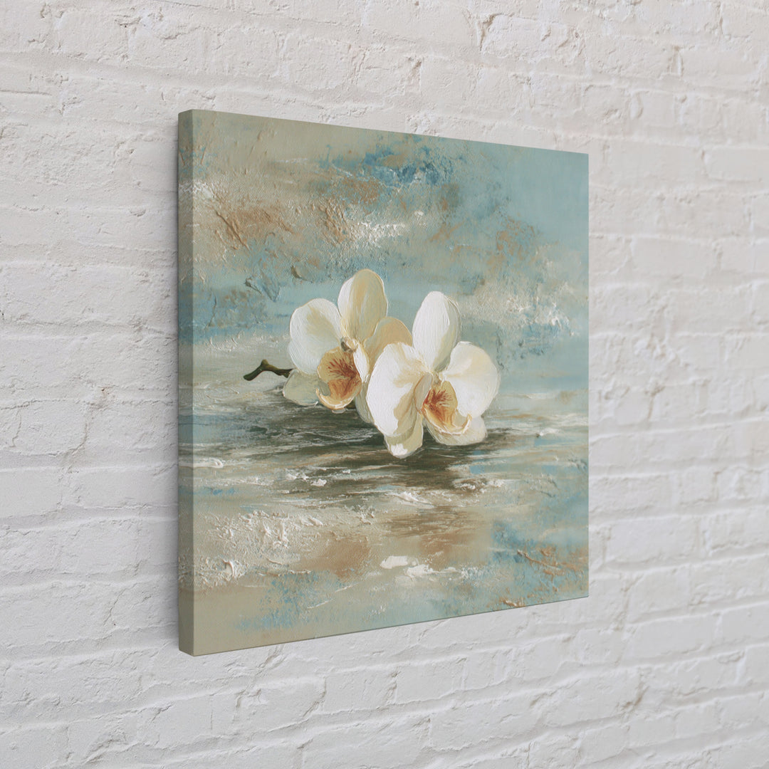White Orchid on Warm Stone Background Canvas Print, Bathroom Art, Bathroom Art Decor, Bathroom Decor, Fine Art, Spa, Boho Decor, BAT-1x1-76