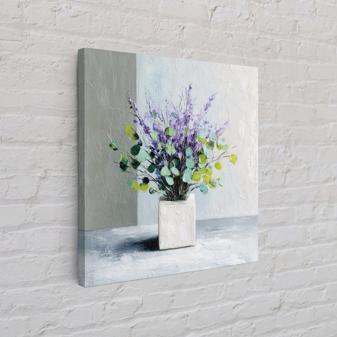 Lavender Sprigs in a Ceramic Vase Framed Canvas Print, Bathroom Art, Bathroom Wallpaper, Bathroom Decor, Abstract Art, Spa, BAT-1x1-84