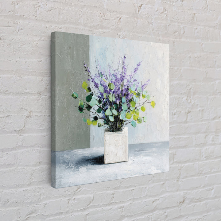Lavender Sprigs in a Ceramic Vase Framed Canvas Print, Bathroom Art, Bathroom Wallpaper, Bathroom Decor, Abstract Art, Spa, BAT-1x1-84