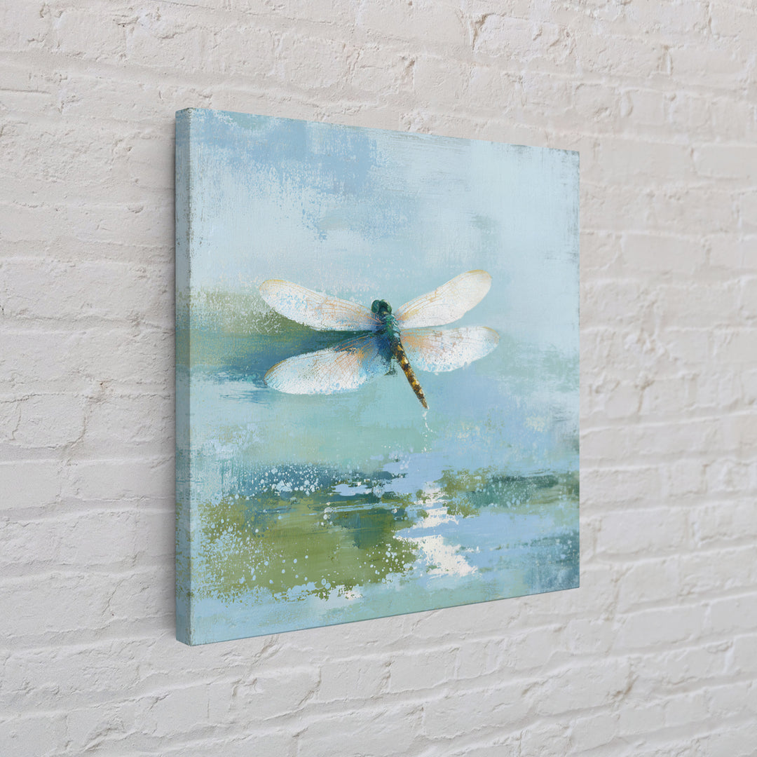 Delicate Dragonfly Above a Pond Surface Framed Canvas Print, Bathroom Art, Poster, Bathroom Decor, Fine Art, Spa, Digital Print, BAT-1x1-96